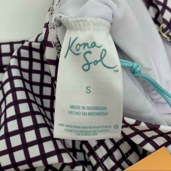 Kona Sol Burgundy Purple White Patterned Adjustable Tankini Bikini Top New Nwt - Picture 12 of 15